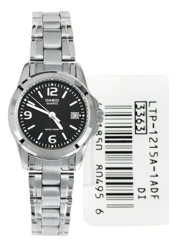 Reloj Casio De Dama Modelo Ltp-1215 Negro Numeros Y Barras