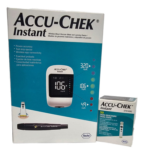 Kit Glucomtero Accu Chek Instant Mas 50 Tiras 50 Lancetas 