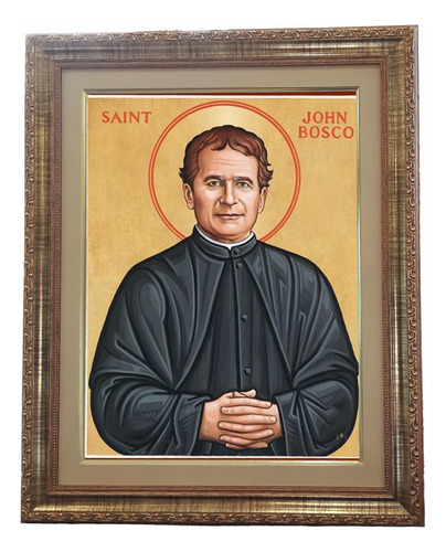 Quadro São João Bosco, Ícone, Mod. 04, Tam. 53x43cm. Angelus Dourado