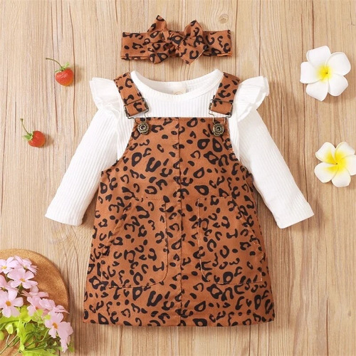 Conjunto Vestido- Jardinera Y Body Bebe Animal Print