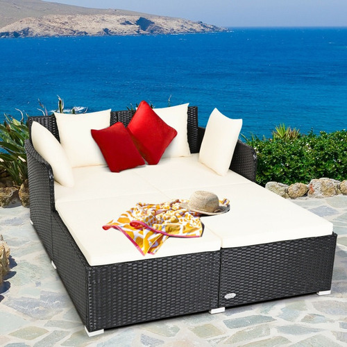 Sofá Cama Para Exteriores Con Cojines, Color Blanco