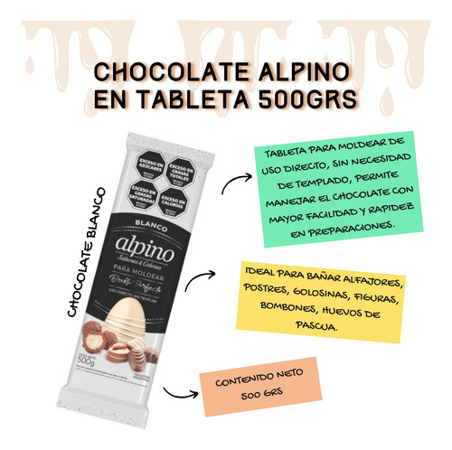 Chocolate Alpino Lodiser En Tableta 500grs - Blanco