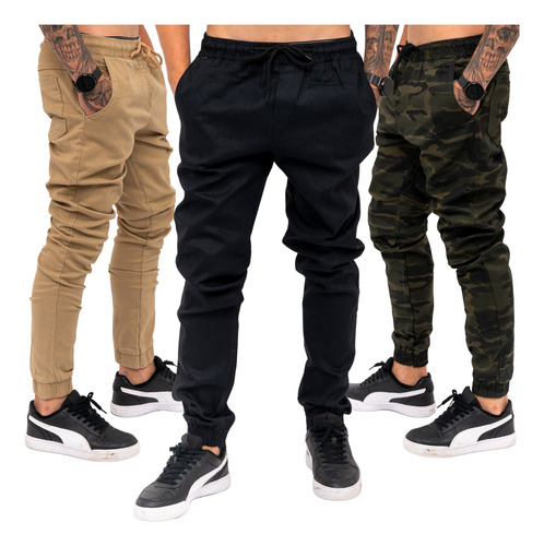 Kit 3 Calças Jogger Masculina Jeans Com Punho Elastico