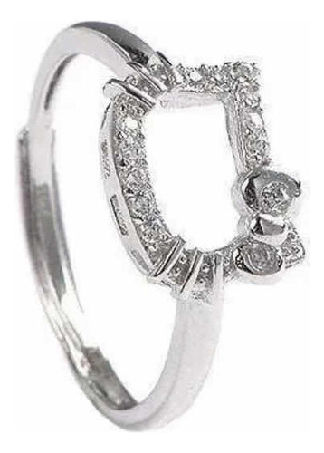 V Anillo Hello Kitty De Plata Ley Con Circonio Ajustable