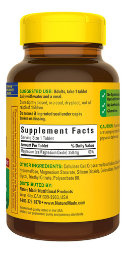 Nature Made Magnesio Magnesium 250mg Sabor N/a
