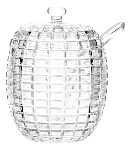 Conjunto De Açucareiro E Meleira De Vidro Com Colher E Tampa
