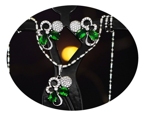 Dije Aretes Oro Blanco 18k Forma Hojas Conjunto Joyas Finas