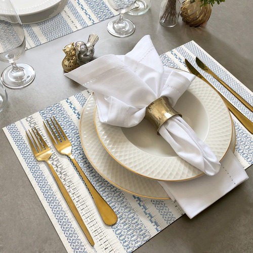 12 Jogo Americano Mesa Posta Luxo Impermeável Pvc Mz Mult Vr Cor M4 Azul Claro Prata Branco Multi Mz Retangular