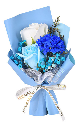 Arreglo Floral De Ramo De Flores De Jabón, 15cm Papel Azul