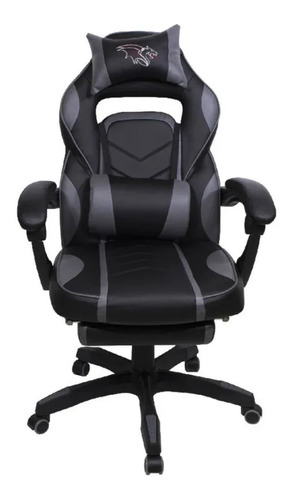 Silla de escritorio Seats And Stools giratoria reclinable reposa pies ergonómica  negra y gris con tapizado de cuero sintético