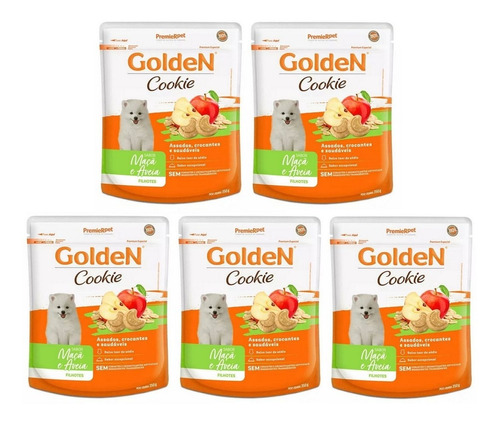 Kit 5un Cookie Para Cães Filhote Maçã E Aveia 350g Golden