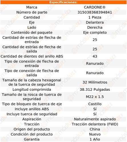 (1) Flecha Homocinética Del Der Eclipse 2.0l 4 Cil 96/99