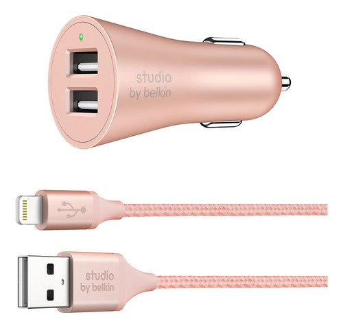 Cargador De Carro Marca Belkin Y Cable Usb-a Lighting Color Rosa