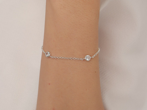 Pulseira Look Luxo Pedra Zirconia Prata Lei 925 Comprimento 19 Cm Cor Prateado