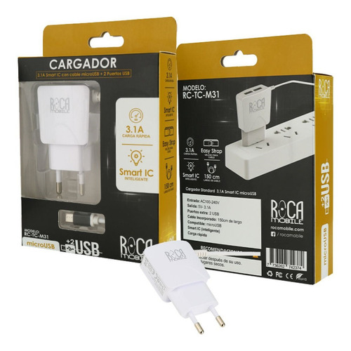 Cargador Inteligente Roca 3.1a Micro Usb 2 Puertos M31 Kubo