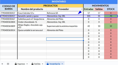 Inventario Y Control De Stock Plantilla Google Sheet Excel