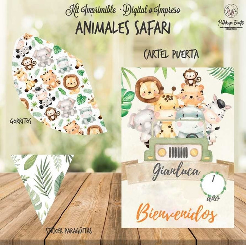 Kit Imprimible Animales Safari Jungla Selva Cumpleaños 1 Año