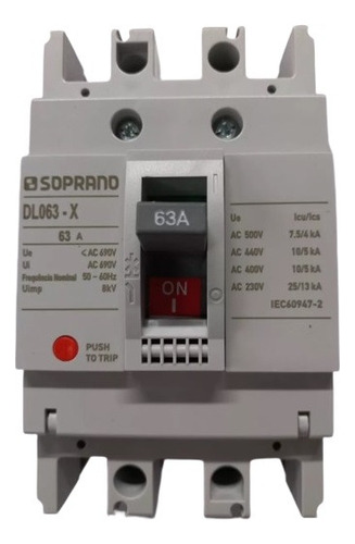 Disjuntor Caixa Moldada 63a 3 Pólos Soprano Dl-x