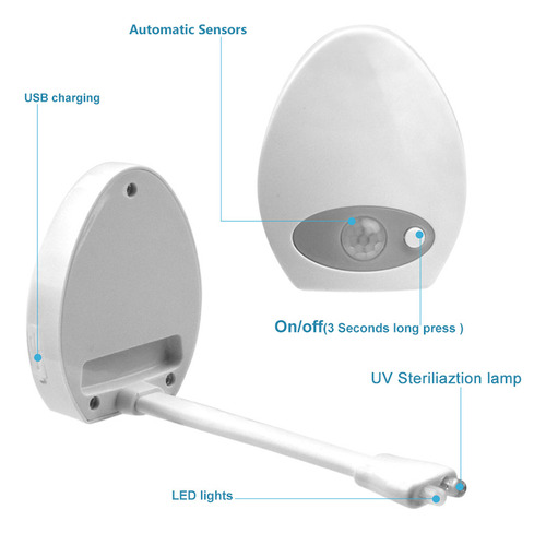 Baño, Inodoro, Noche, 16 Colores, Uv, Carga Usb, Led