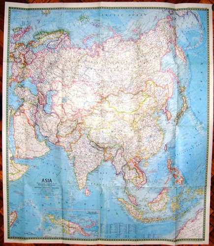 Mapa Asia Continente Completo National Geographic 1971 China