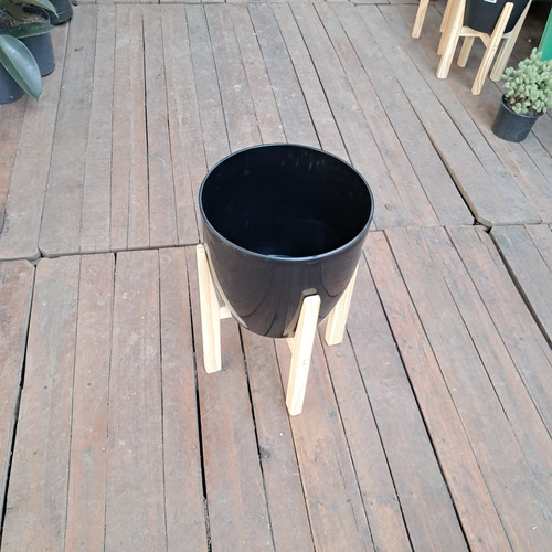 Maceta Premium 27 + Pie Nórdico 35 Combo Deco Plantas Blanco Premium 27