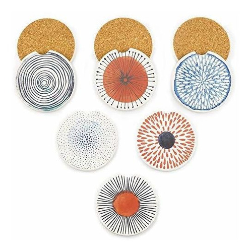 Ad Car Coasters Set Of 6 Drink- Absorbing Round Ceramic Ston