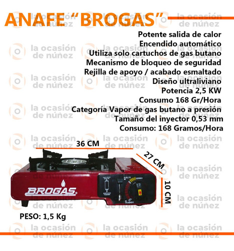 Anafe Camping Brogas + 4 Cartuchos Butano Cocina Portatil