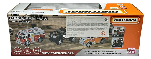 Matchbox Combo Rescate Ambulancia Bomberos Etc C/luz Sonidos Bombero Emergencia Naranja Rojo