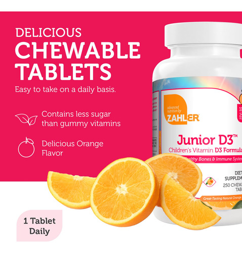 Vitamina D3 Zahler Junior, 1000 Ui, Masticable Para Niños, 2