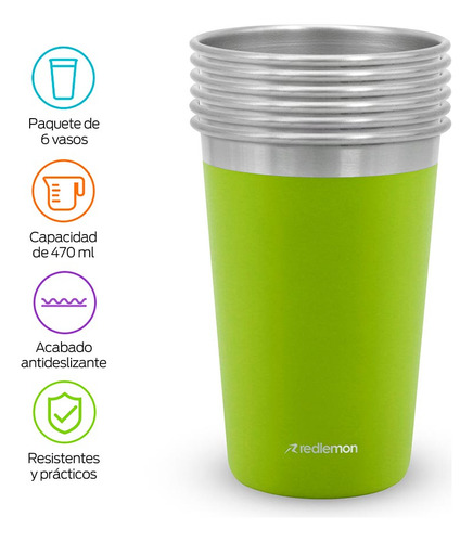 - Set De 6 Vasos De Acero Inoxidable Y Ecológicos (470 Ml),