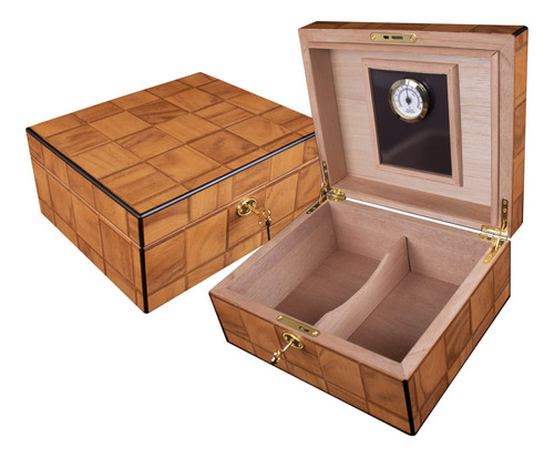 Humidor  Color Natural Con Patron De Cuadros Para 30 Puros