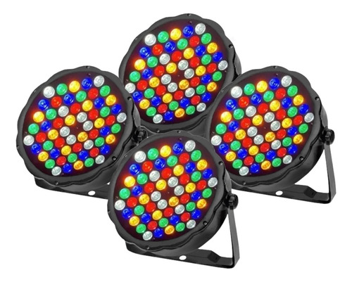 4 Refletor Led Par 64 Slim Rgbwa 60 Leds Cree De 5w Ambar