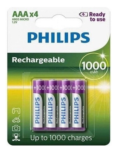 Pilhas Recarregável Palito Philips Aaa  Cartela Com 4 