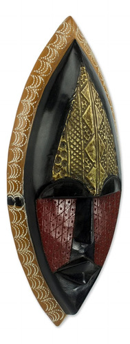 Máscara Africana De Madera De Sese Y Latón, Para Pared