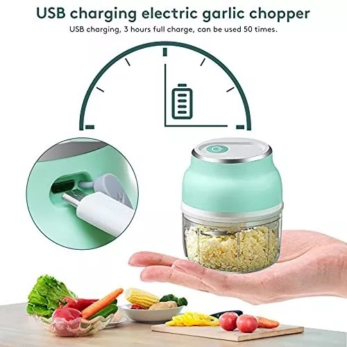 Mini picadora eléctrica, picadora de alimentos inalámbrica pequeña de 230  ML con carga USB, picadora de cebolla portátil