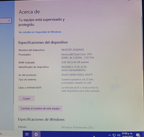 Cpu Intel Dual Core 4gb Ram 500gb Hdd Windows 10 (Usado)