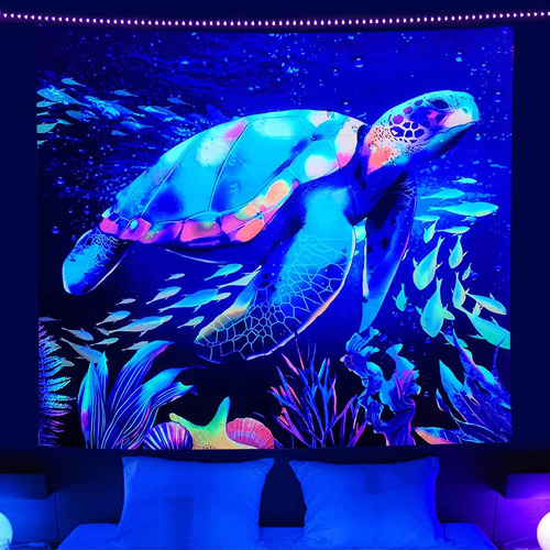 Nyrzt Tapiz Tortuga Marina Luz Negra Para Decoracion Fiesta