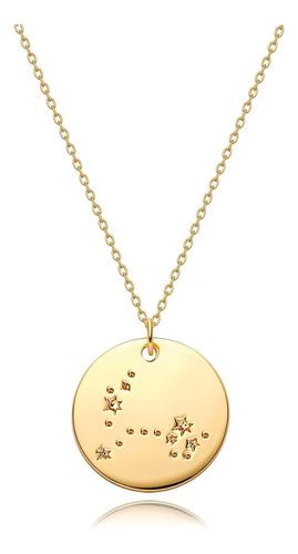 Mevecco Collar Bañado En Oro 18k Disco Zodiaco Signo Piscis