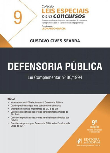 Defensoria Publica - Leis Especiais Para Concursos - Vol 9 -, De Gustavo Cives Seabra. Editora Editora Juridica Da Bahia Ltda, Capa Mole, Edição 9 Em Português