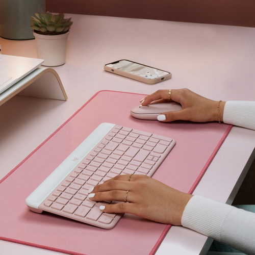 Kit Teclado Y Mouse Inalámbrico Logitech Mk470 Español Rosa