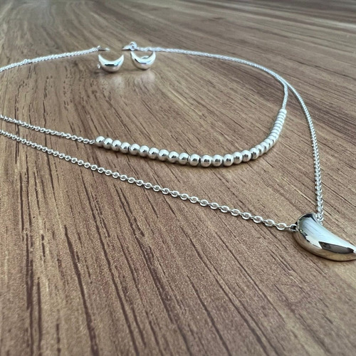 Imagen 4 de 9 de Collar De Plata 925 Set De Cadena Dije Y Aretes Mujer Agálea