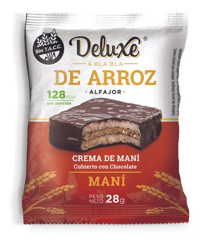 Alfajor Deluxe Bla Bla Arroz Choco Amargo Y Maní X 28 Gramos