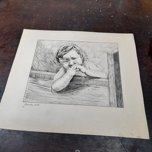 Imagem 2 de 6 de Pintura Desenho Bico De Pena Nanquim Datado 1953 Antiga.