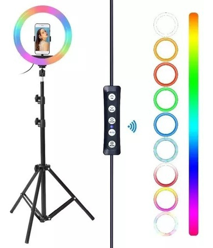 Aro De Luz Rgb Multicolor 33 Cm Profesional + Tripode 2m