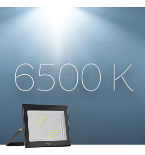 Kit 10 Projetor Led Elgin Refletor 200w 6500k 127/220V Carcaça Preto Luz Branco-frio