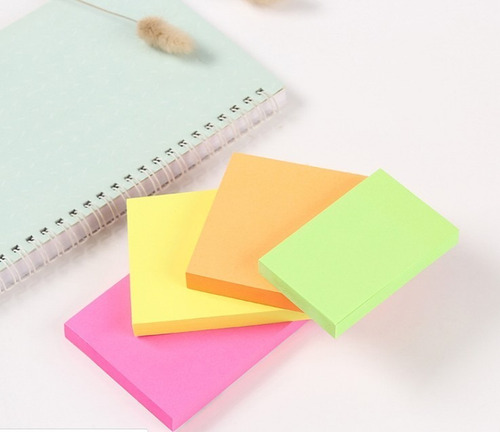 Bloco De Notas Adesivas 4 Cores Neon Quadrado Post It 100fls