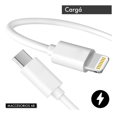 Imagen 3 de 10 de Cargador Usb C 20w + Cable Usb C Lightning Compatible iPhone