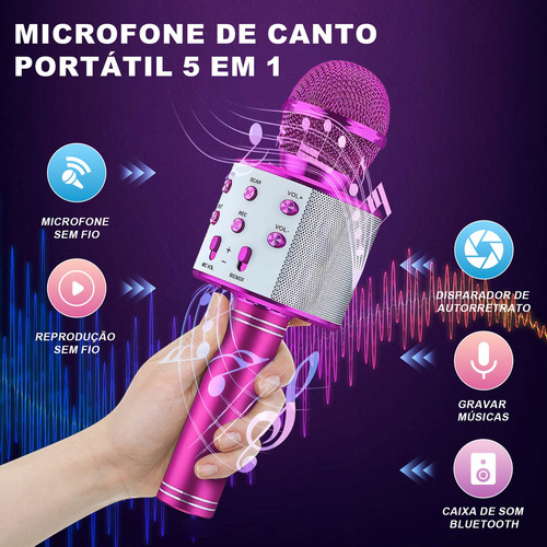 Microfone Sem Fio Bluetooth Karaokê Para Festas E Eventos Cor Prateado