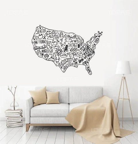 Vinilos Decorativos Mapa Estados Unidos Sticker 