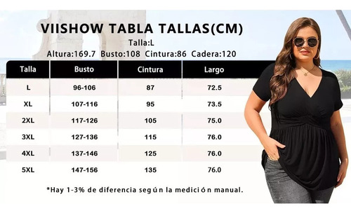 Blusa Casual Manga Corta Cuello V Talla Extra For Mujer